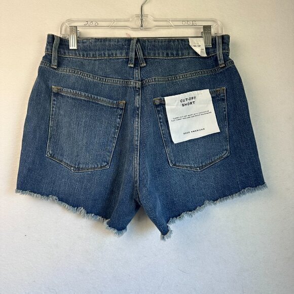 Good American Cut Off Fold Over Waist Shorts Summer Medium Wash 12/31 NWT - Picture 3 of 5